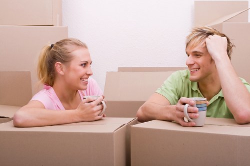 Packed boxes and furniture prepared for removals in Ealing