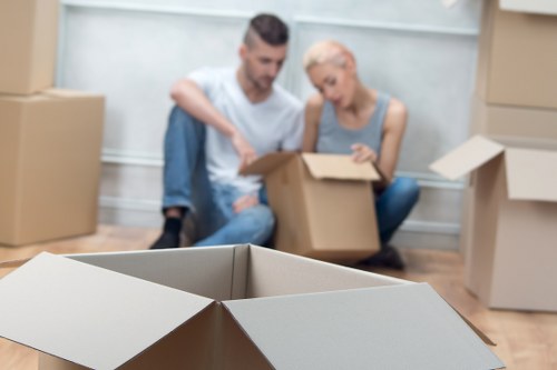 Office relocation equipment and boxes for a business move in Ealing